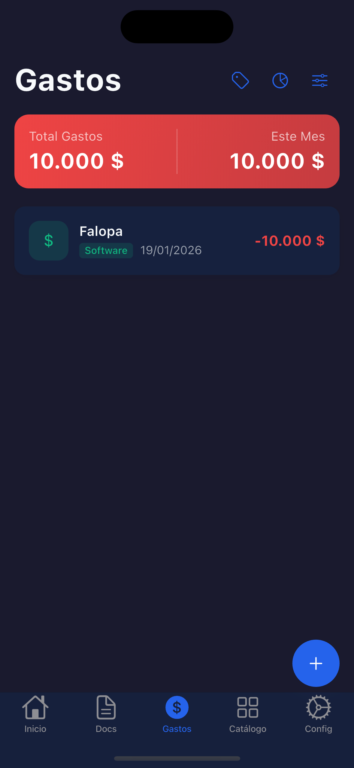 Pantalla de gestion de gastos de Factur-AI